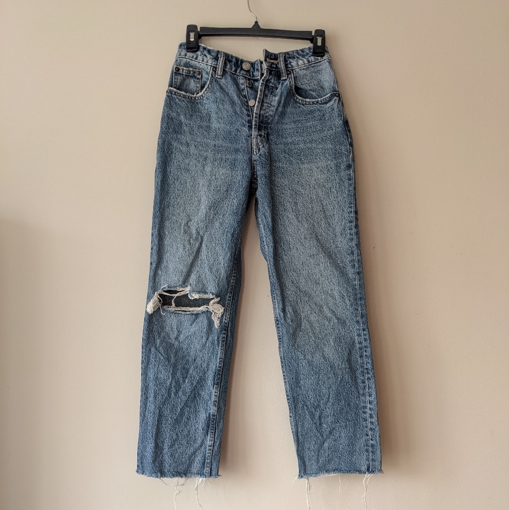 Zara distressed straight leg jeans